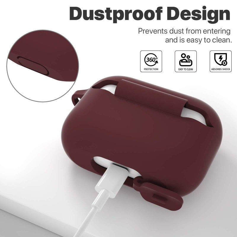 ATUAT for AirPods Pro 1st/2nd Generation Case Cover, Protective Silicone Skin Accessories with Keychain for Women Men for Apple AirPods Pro 2019/2022 Charging Case,Front LED Visible-Burgundy - Image 4